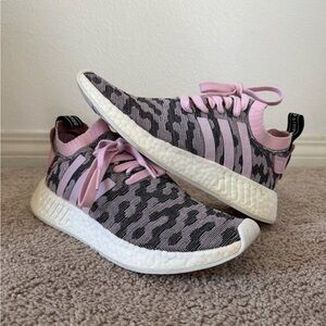 adidas NMD_R2 PrimeKnit Women’s Pink and Gray Leopard Sneakers